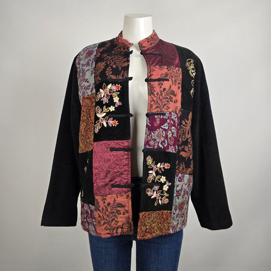 Vintage White Stag Floral Tapestry Patchwork Jacket Size M