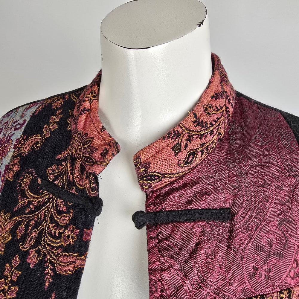Vintage White Stag Floral Tapestry Patchwork Jacket Size M