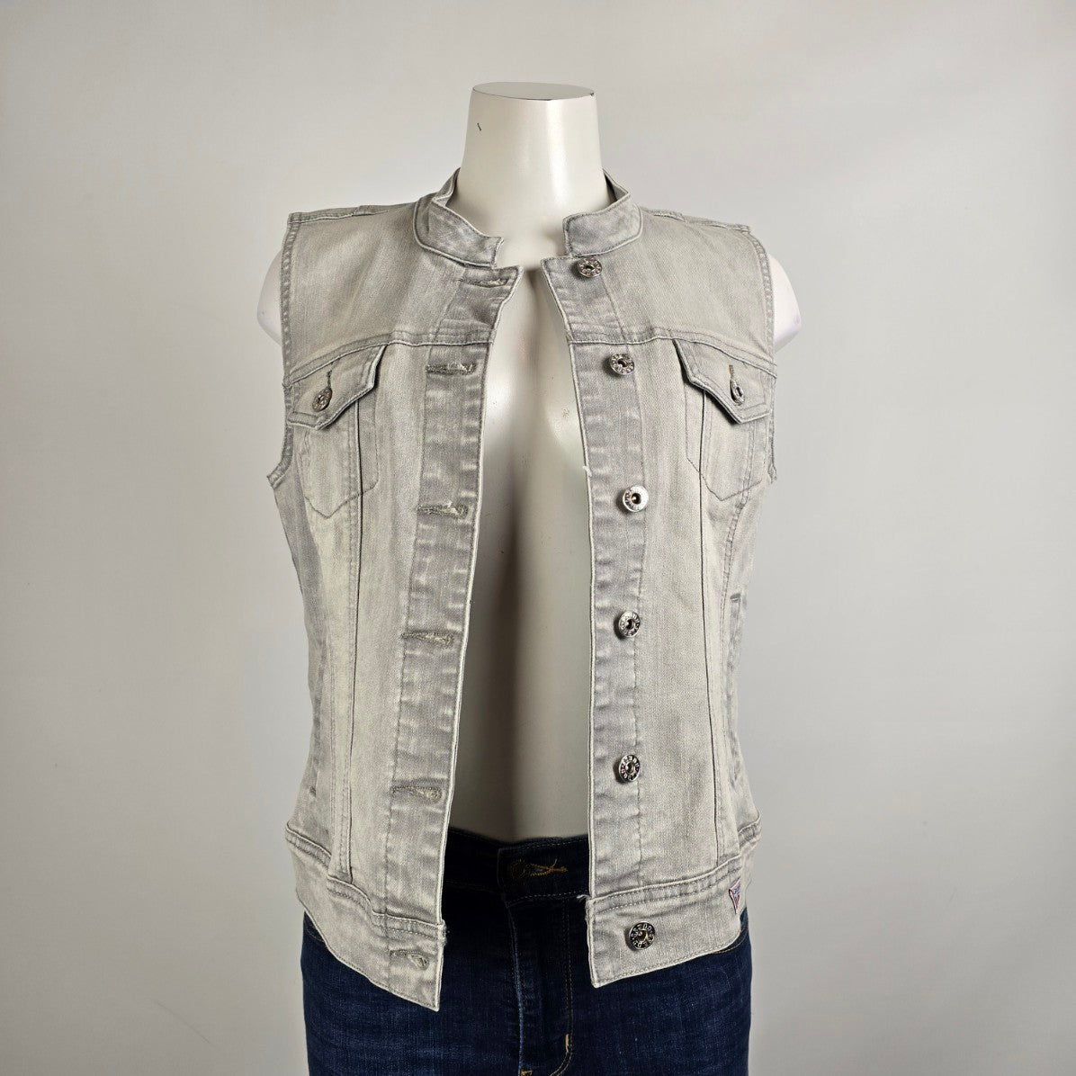 Guess Grey Cotton Button Up Denim Vest Size M