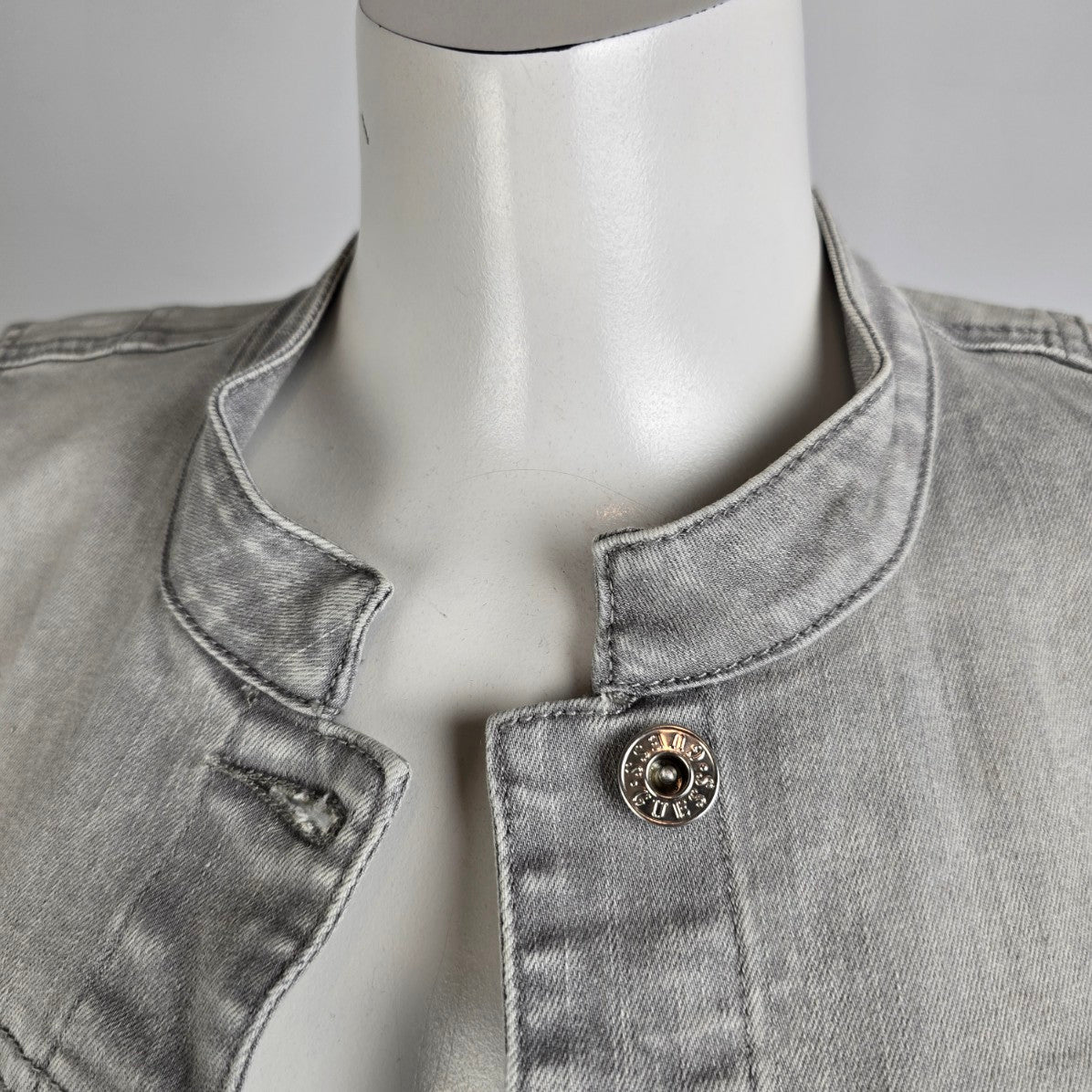 Guess Grey Cotton Button Up Denim Vest Size M