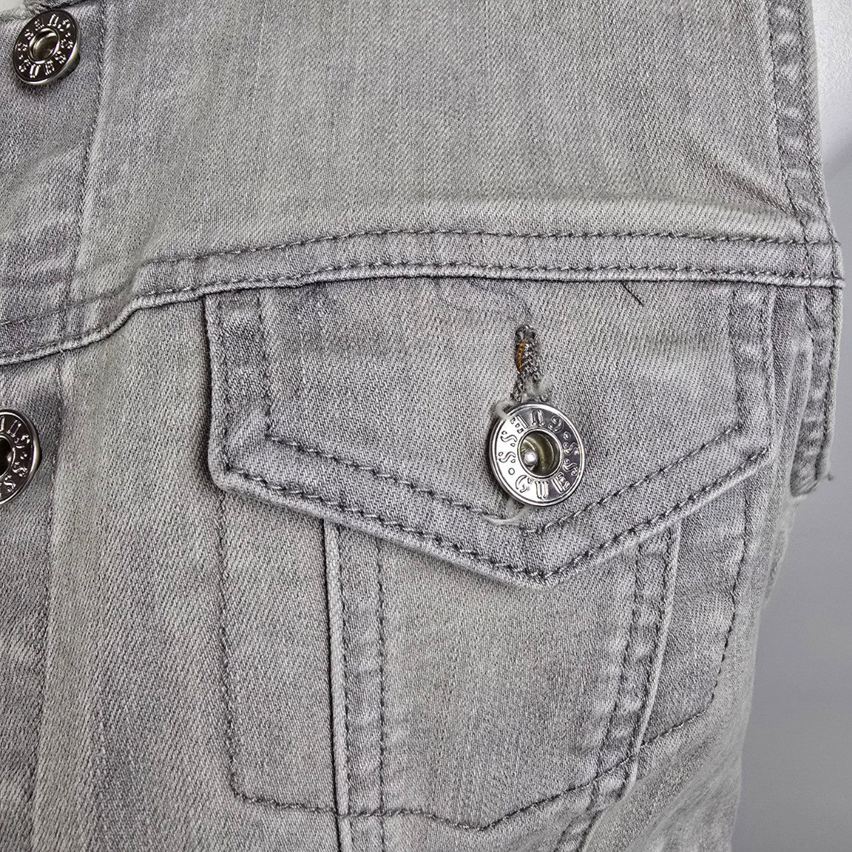 Guess Grey Cotton Button Up Denim Vest Size M