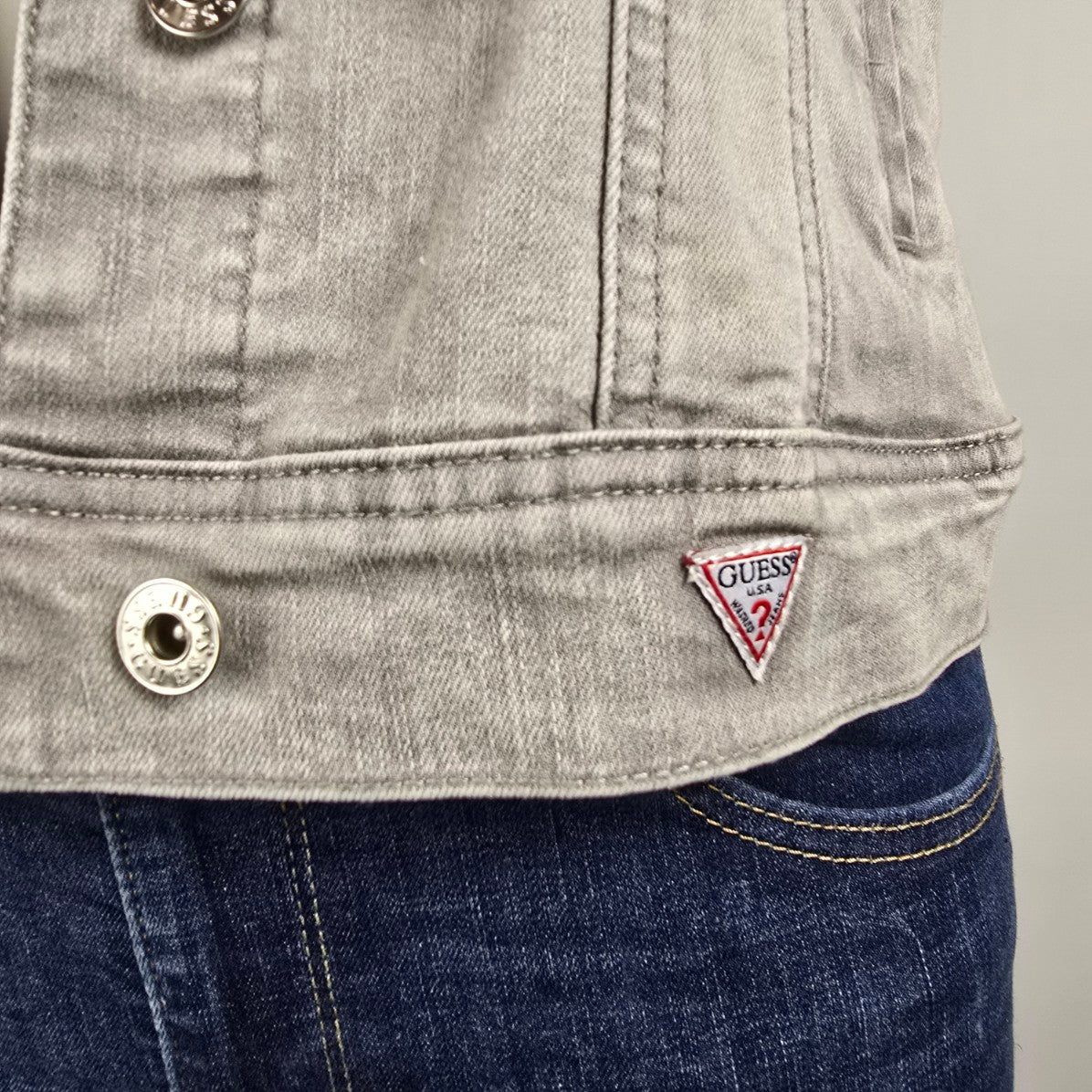 Guess Grey Cotton Button Up Denim Vest Size M
