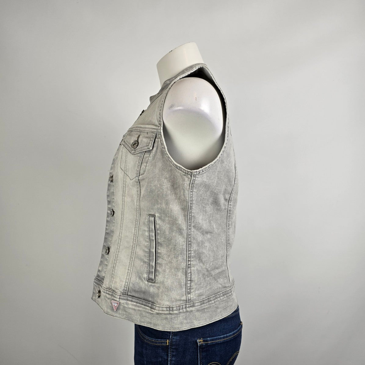 Guess Grey Cotton Button Up Denim Vest Size M