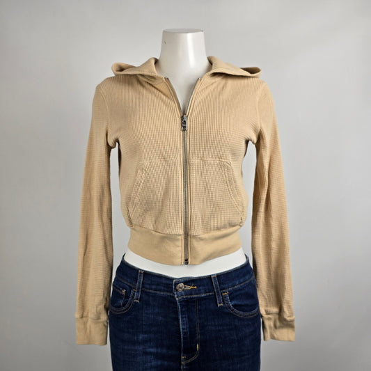 Tna Beige Cotton Waffle Knit Zip Up Hooded Jacket Size XS