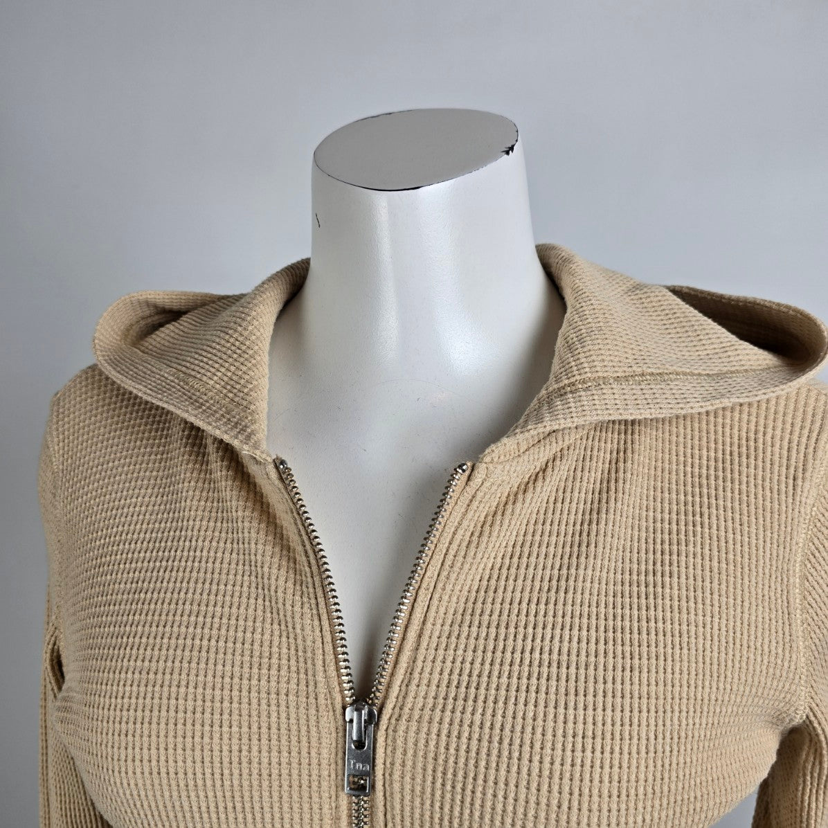 Tna Beige Cotton Waffle Knit Zip Up Hooded Jacket Size XS