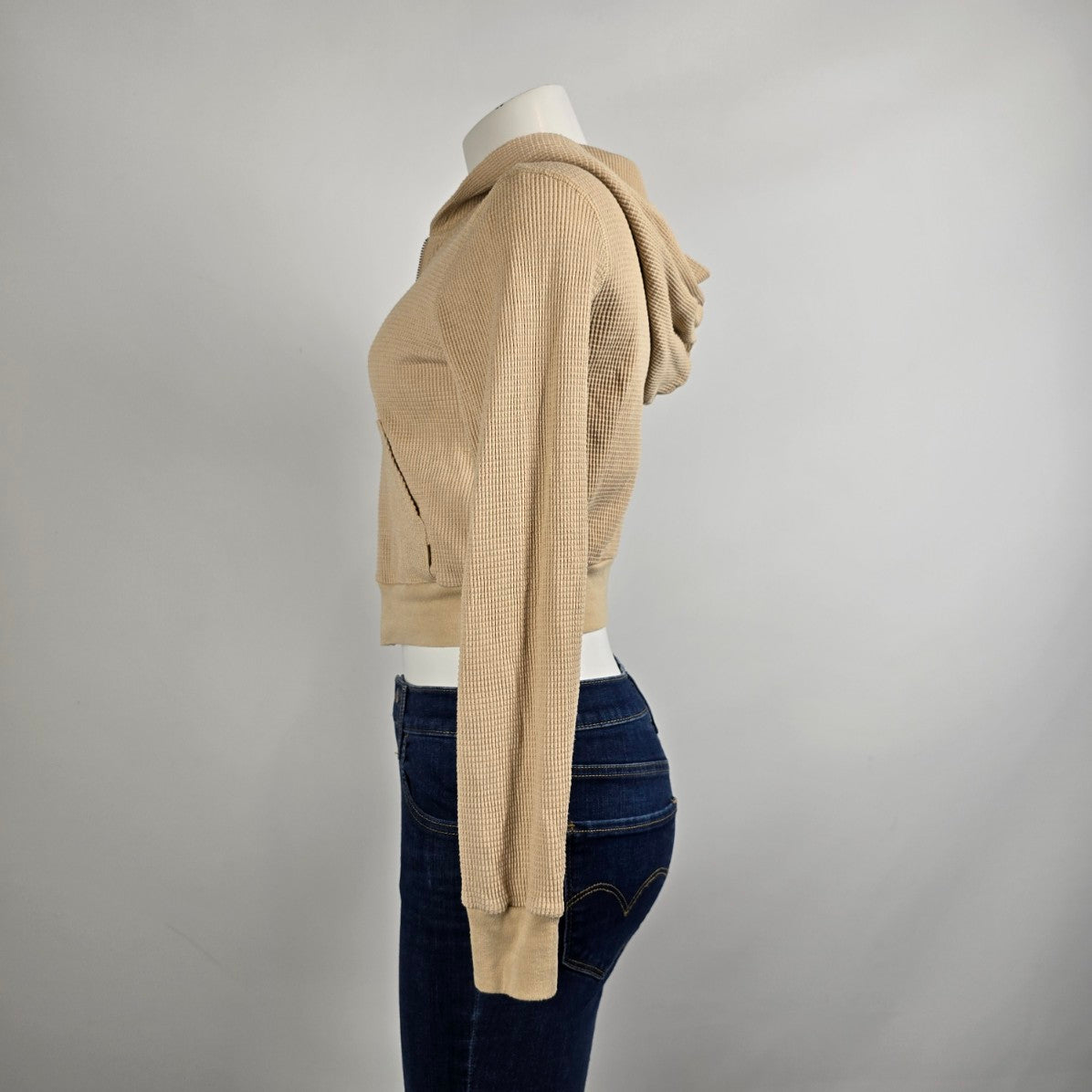 Tna Beige Cotton Waffle Knit Zip Up Hooded Jacket Size XS