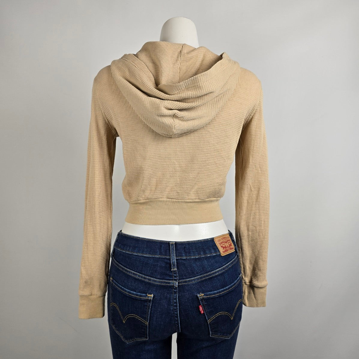 Tna Beige Cotton Waffle Knit Zip Up Hooded Jacket Size XS