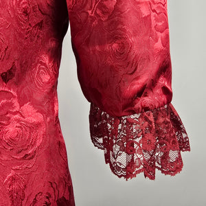 Red Floral Print Asian jacket with Lace Trim Size L