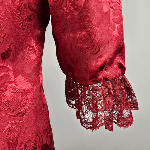 Red Floral Print Asian jacket with Lace Trim Size L