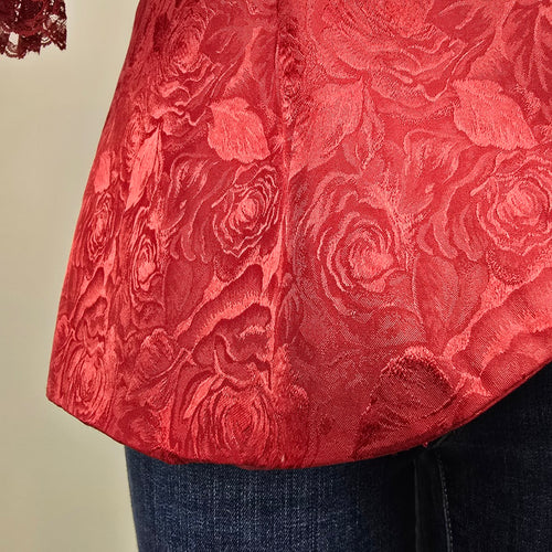 Red Floral Print Asian jacket with Lace Trim Size L