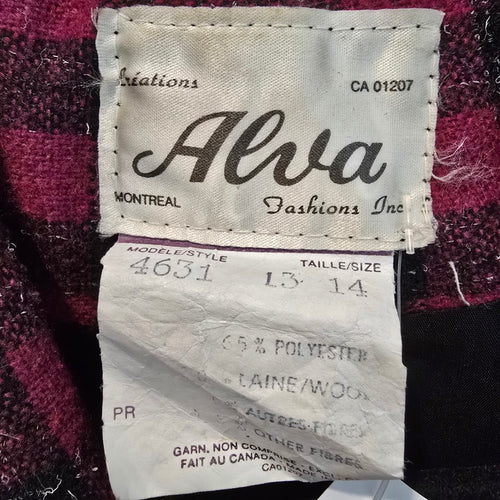 Vintage Alva Pink Check Wool Tweed Blazer Size 13/14