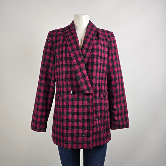 Vintage Alva Pink Check Wool Tweed Blazer Size 13/14