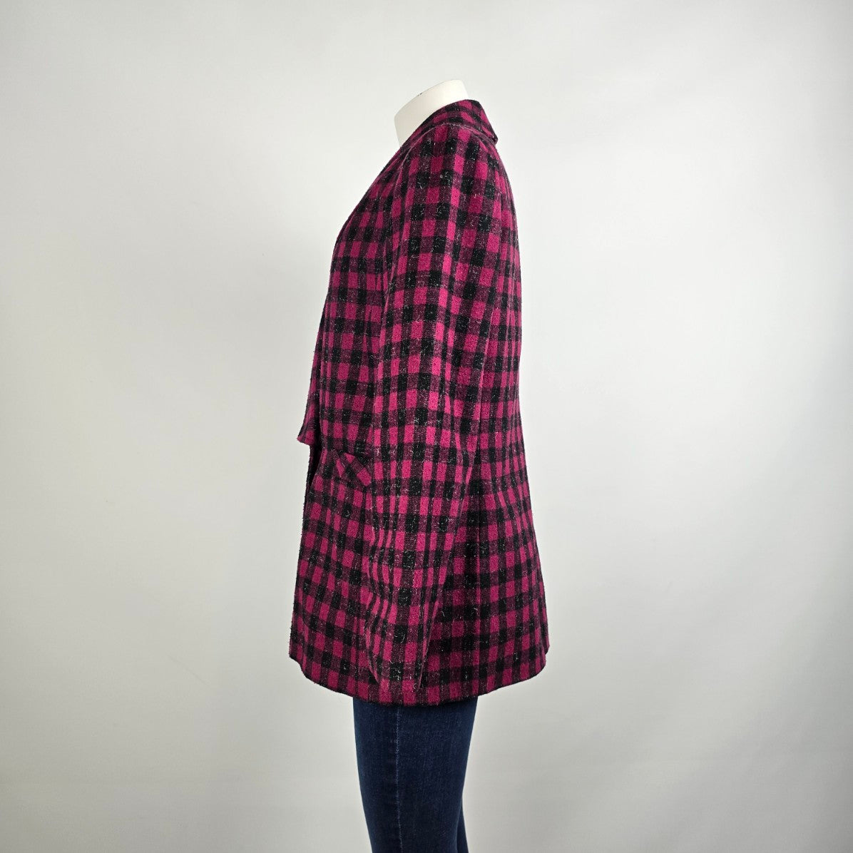 Vintage Alva Pink Check Wool Tweed Blazer Size 13/14