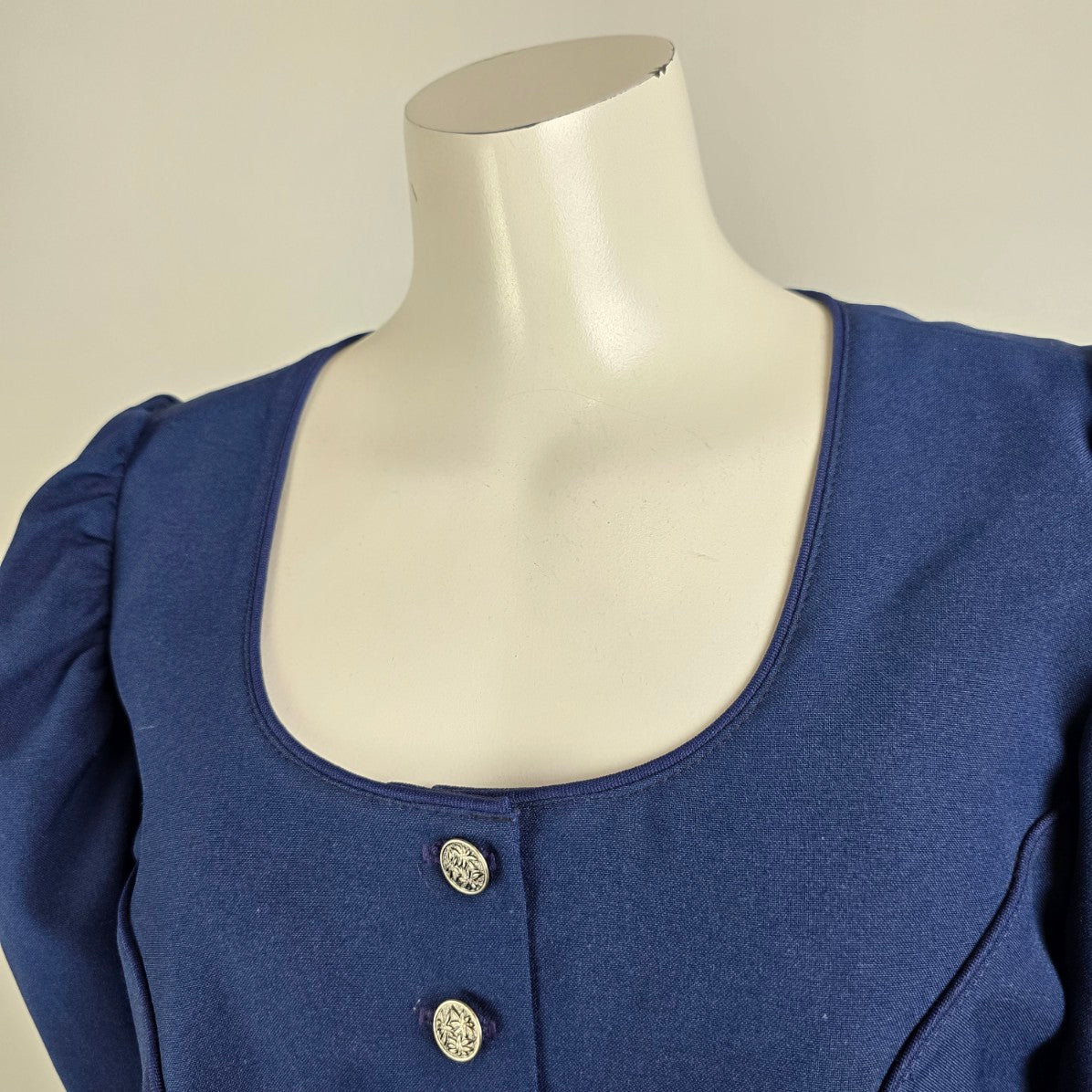 Vintage Ernst Licht Navy Blue Button Up Puff Sleeve Jacket Size 12