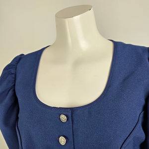 Vintage Ernst Licht Navy Blue Button Up Puff Sleeve Jacket Size 12