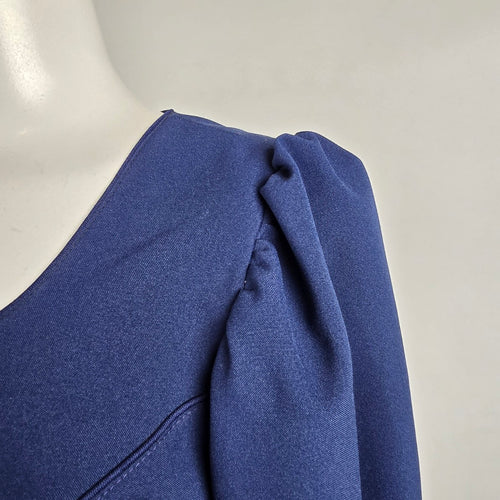 Vintage Ernst Licht Navy Blue Button Up Puff Sleeve Jacket Size 12