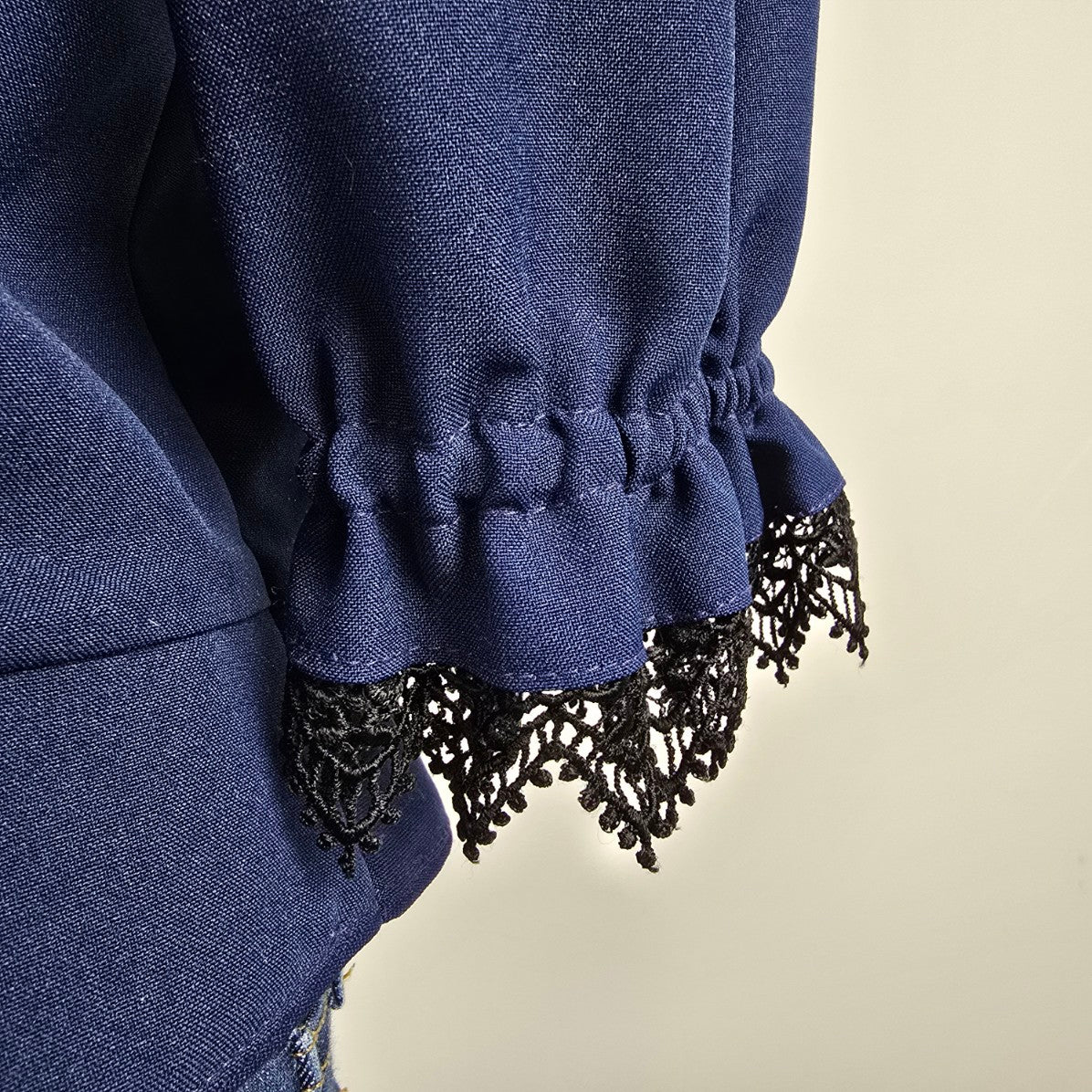 Vintage Ernst Licht Navy Blue Button Up Puff Sleeve Jacket Size 12