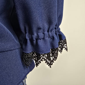 Vintage Ernst Licht Navy Blue Button Up Puff Sleeve Jacket Size 12