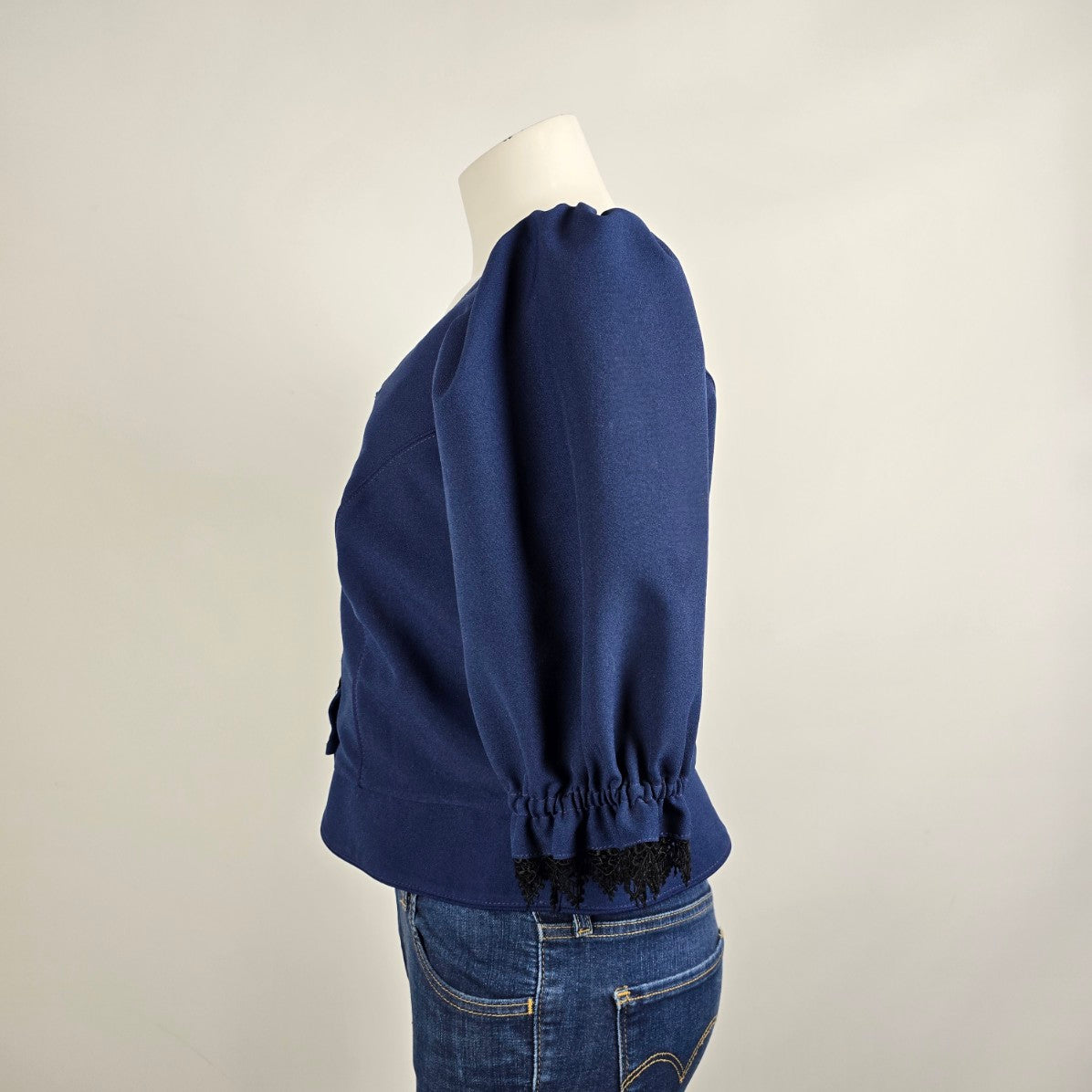 Vintage Ernst Licht Navy Blue Button Up Puff Sleeve Jacket Size 12