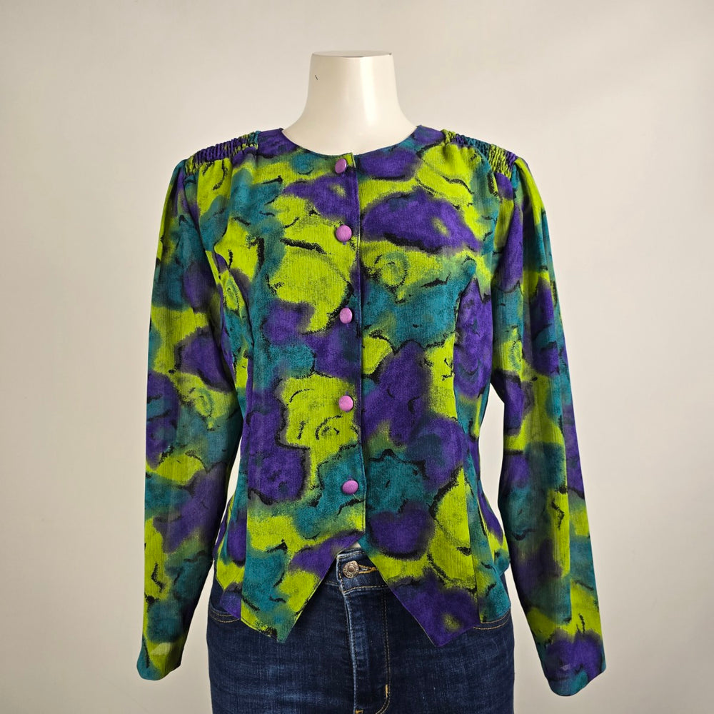 Vintage Orite Blue & Green Floral Button Up Jacket Size 9/10
