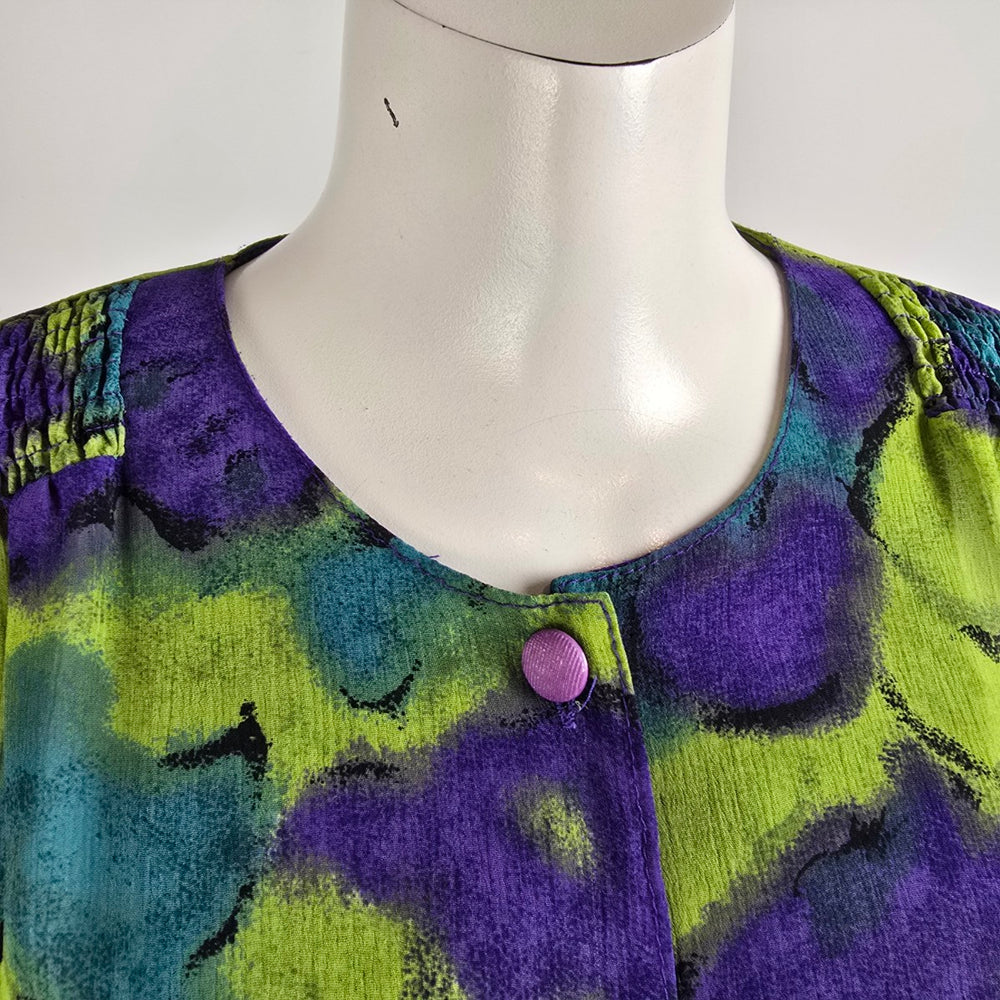 Vintage Orite Blue & Green Floral Button Up Jacket Size 9/10