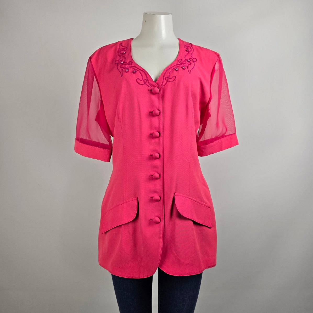 Vintage Sophisticate Pink Sheer Sleeve Jacket Size 14