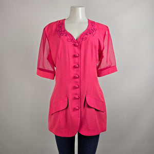 Vintage Sophisticate Pink Sheer Sleeve Jacket Size 14