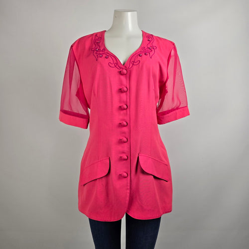 Vintage Sophisticate Pink Sheer Sleeve Jacket Size 14