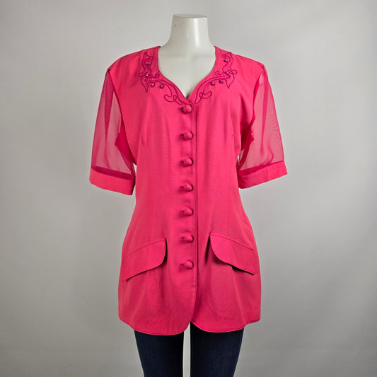 Vintage Sophisticate Pink Sheer Sleeve Jacket Size 14