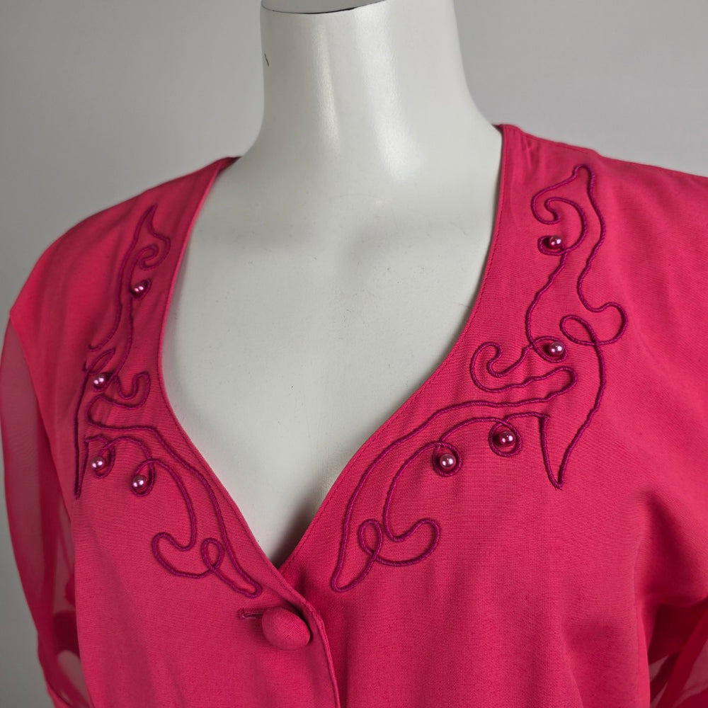 Vintage Sophisticate Pink Sheer Sleeve Jacket Size 14