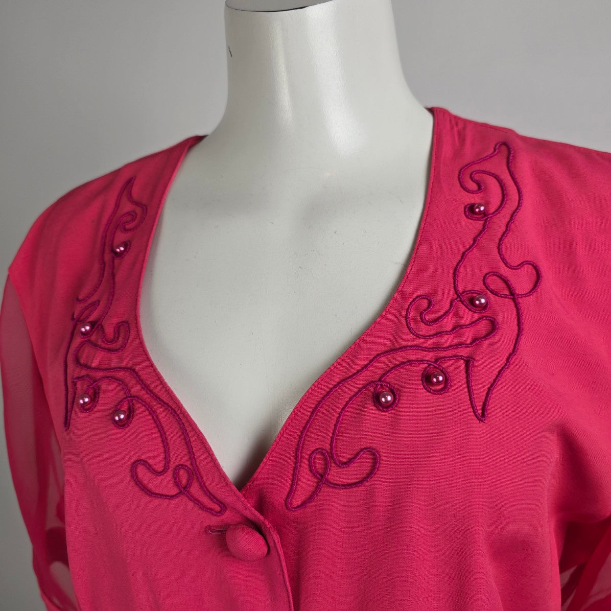 Vintage Sophisticate Pink Sheer Sleeve Jacket Size 14