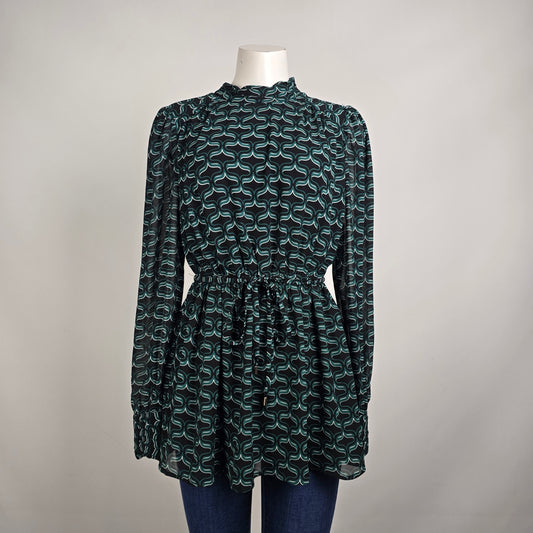 Ever New Green Printed Peplum Blouse Top Size 6