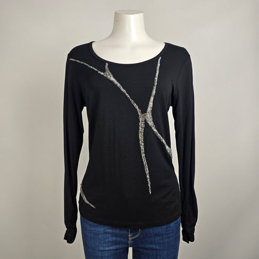 Adam Jacobs Black Beaded Detail Top Size S