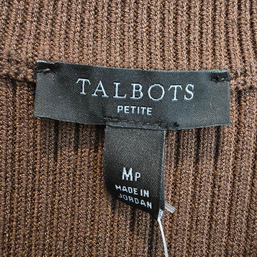 Talbots Brown Mixed Cable Moto Sweater Jacket Size M Petite
