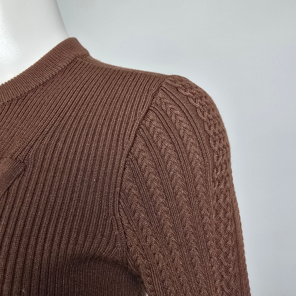 Talbots Brown Mixed Cable Moto Sweater Jacket Size M Petite