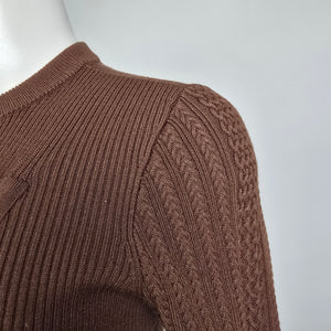 Talbots Brown Mixed Cable Moto Sweater Jacket Size M Petite