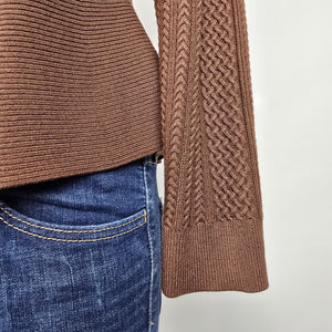 Talbots Brown Mixed Cable Moto Sweater Jacket Size M Petite