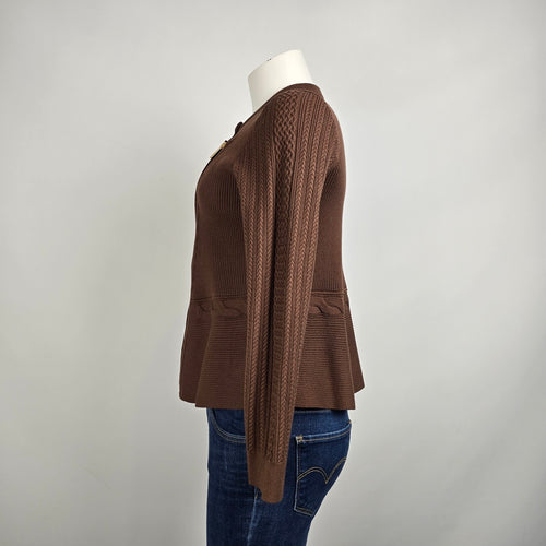 Talbots Brown Mixed Cable Moto Sweater Jacket Size M Petite