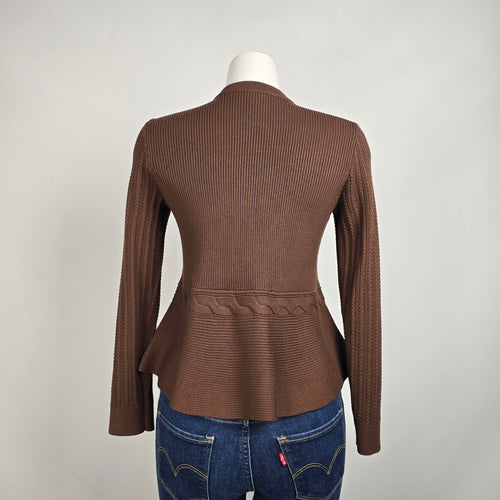 Talbots Brown Mixed Cable Moto Sweater Jacket Size M Petite