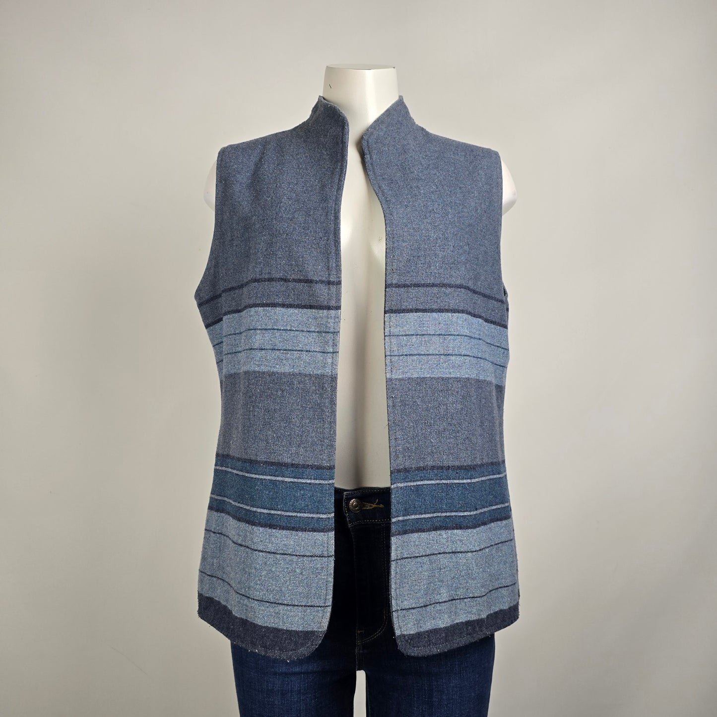 Vintage Blue Wool Striped Vest Size M/L