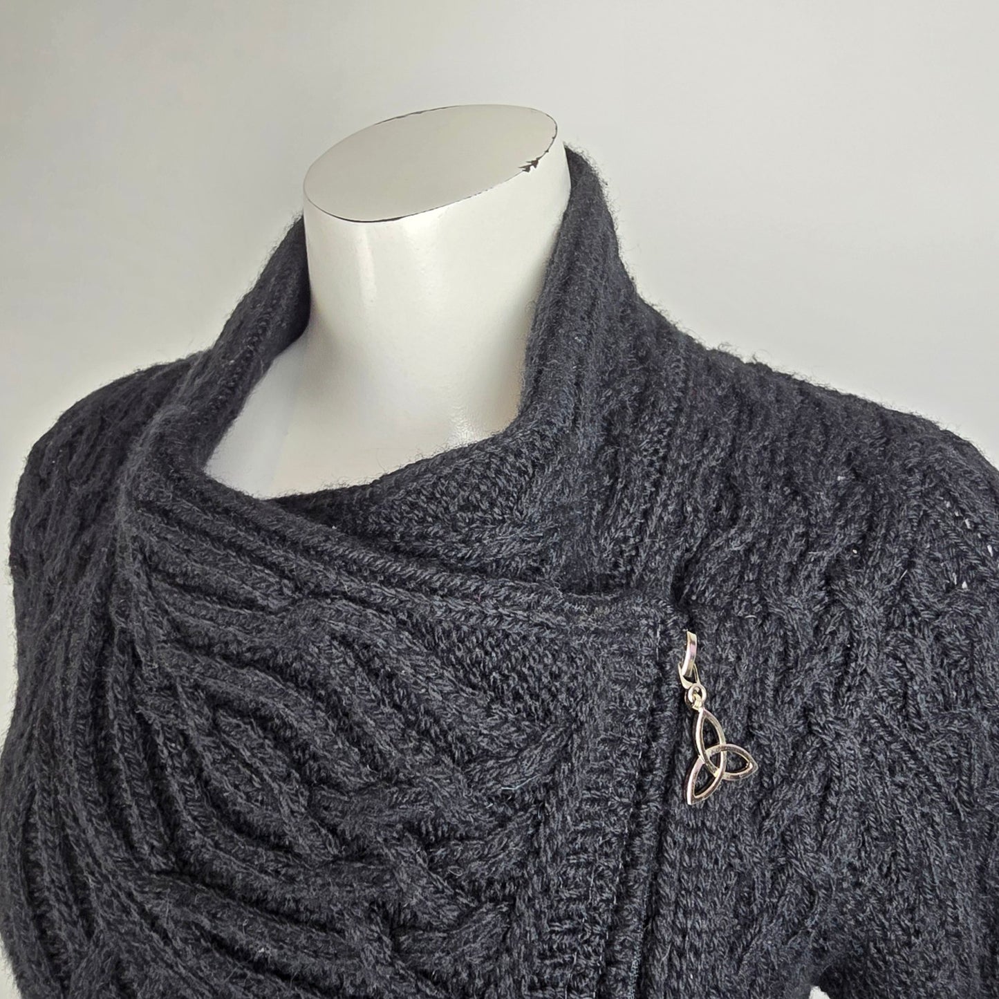 Aran Crafts Black Merino Wool Zip Up Cardigan Size S