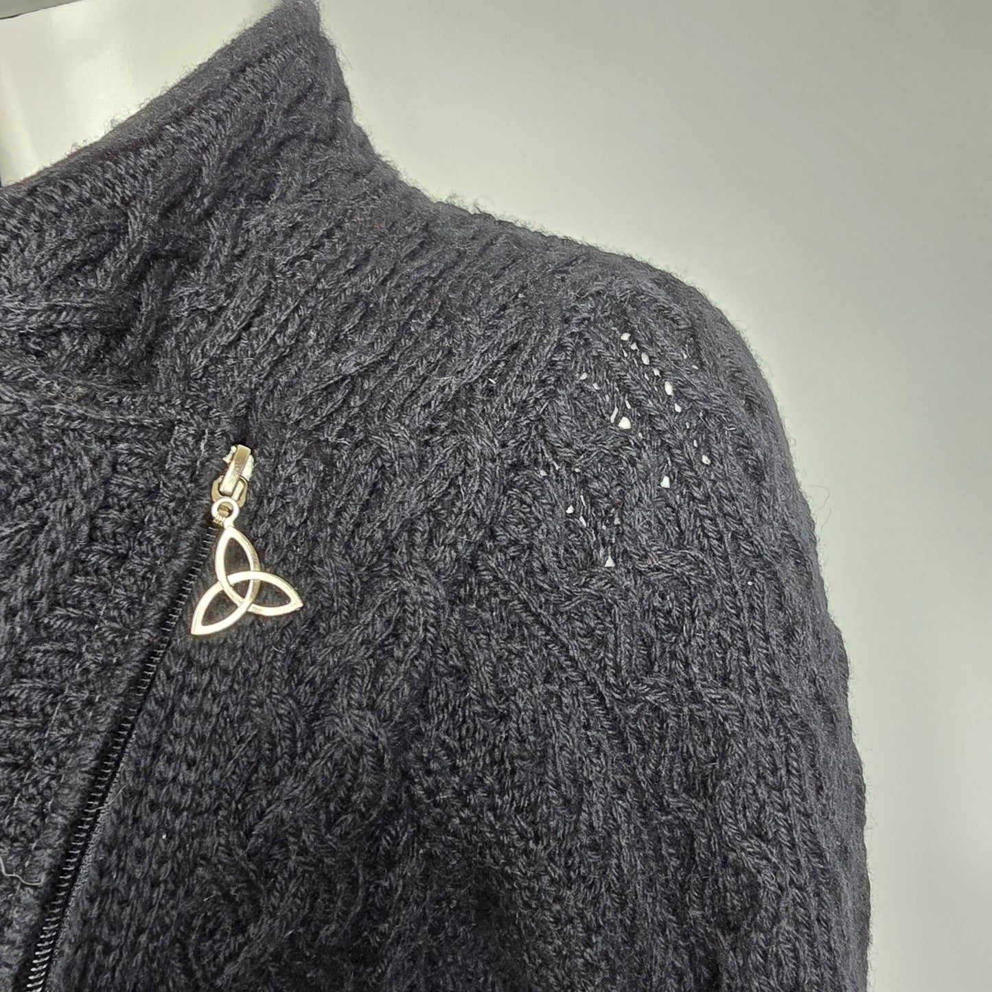 Aran Crafts Black Merino Wool Zip Up Cardigan Size S