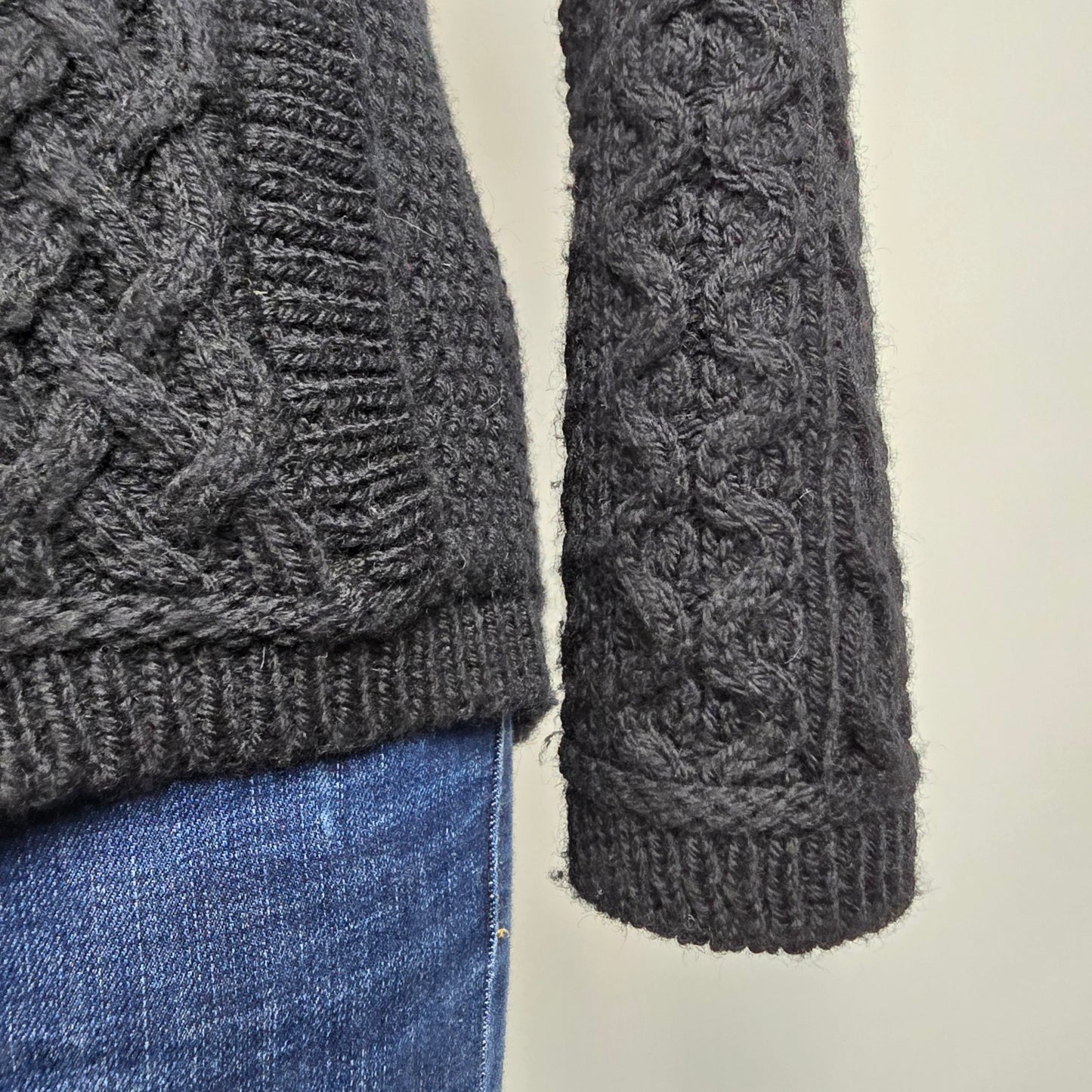 Aran Crafts Black Merino Wool Zip Up Cardigan Size S