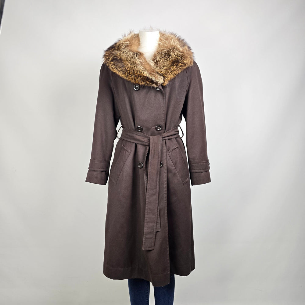 Vintage Fur Trimmed Brown Button Up Jacket Size 18