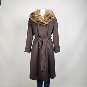Vintage Fur Trimmed Brown Button Up Jacket Size 18