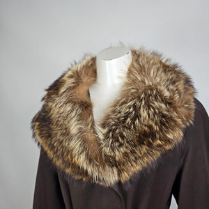Vintage Fur Trimmed Brown Button Up Jacket Size 18