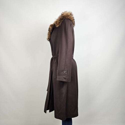 Vintage Fur Trimmed Brown Button Up Jacket Size 18