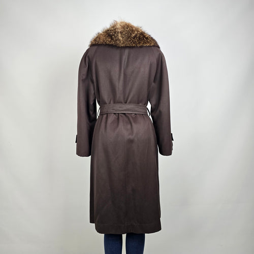 Vintage Fur Trimmed Brown Button Up Jacket Size 18