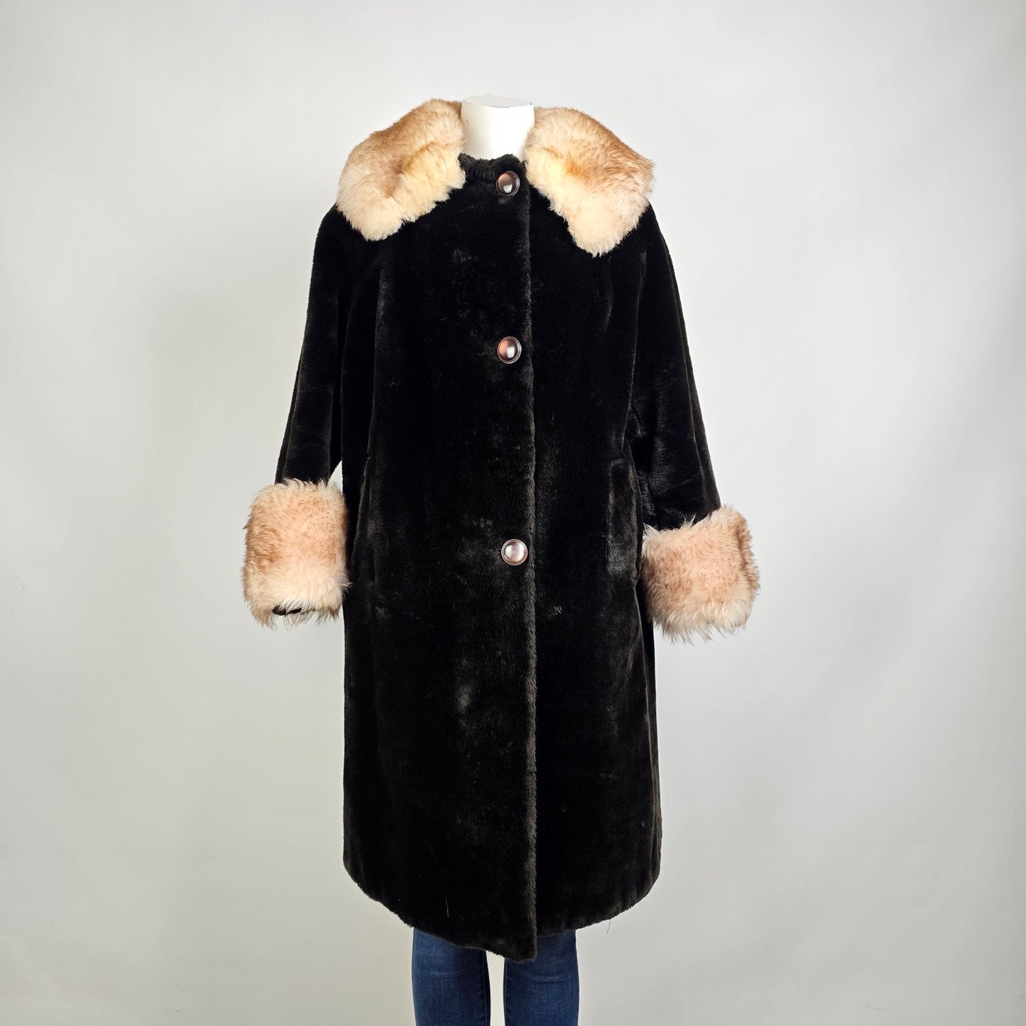 Vintage Benje's Furlook Faux Fur Brown Button Up Jacket Size L/XL