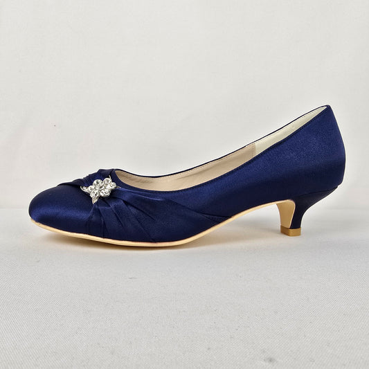 ELEGANTPARK Blue Low Heel Satin Rhinestone Shoes Size 9